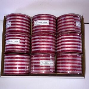 Red and‎ White Striped Wired Edge Ribbon 9 Roll Set 2.5” width 30’ each Roll